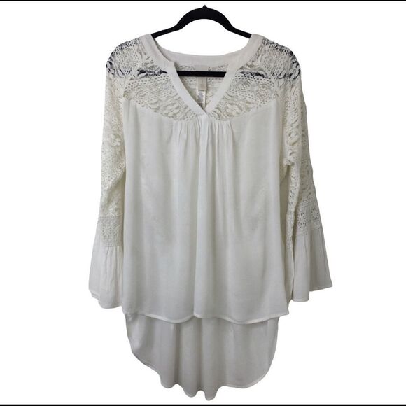 Chicos Top Hi Lo Lace Ivory Ecru‎ Size 1 Pullover - Picture 1 of 10